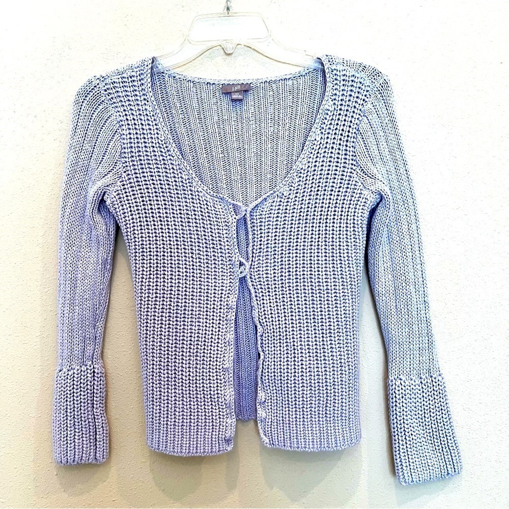J. Jill Y2K 100% Cotton Knit Cardigan Sz XS Lavender Purple Tie Front Sweater